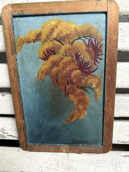Primitive Oil Painting on School House Slate 1860