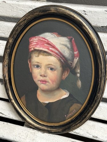 Paul Janert Tempera Portrait of Boy with Cap