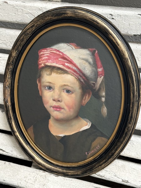 Paul Janert Tempera Portrait of Boy with Cap