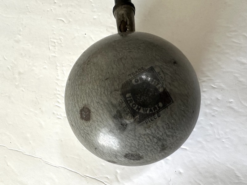 Labeled Early Granite Iron Ware Scoop Wood handle.