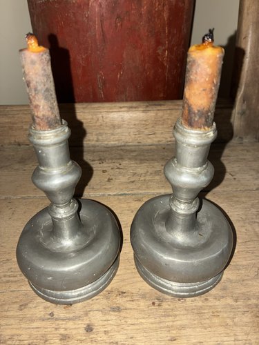 Early Pewter Capstan Candlesticks