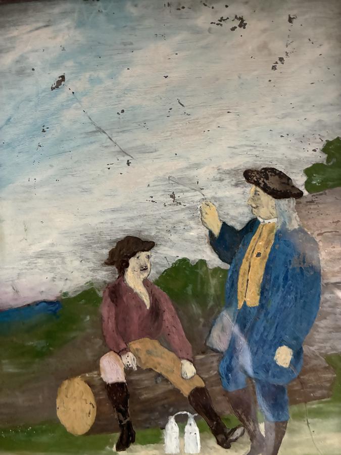 Benjaman Franklin Reverse Painting on Glass